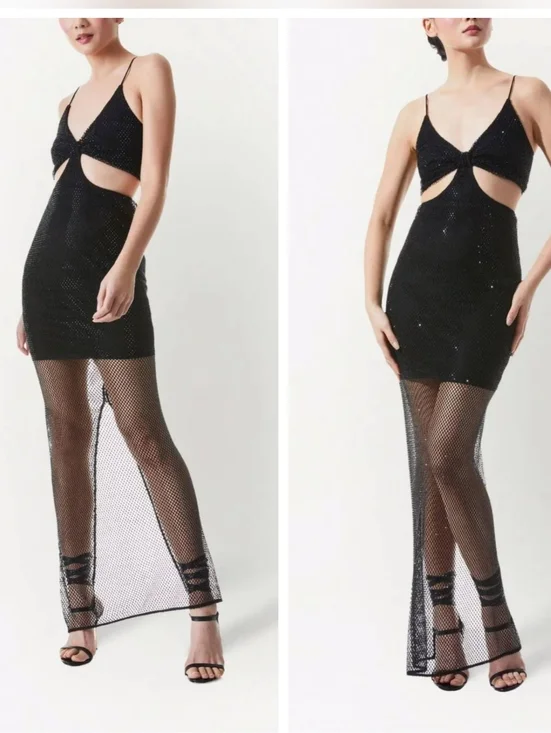 Alice + Olivia Havana embellished mesh cutout maxi dress in black Sz 0 $795 - Picture 4 of 14